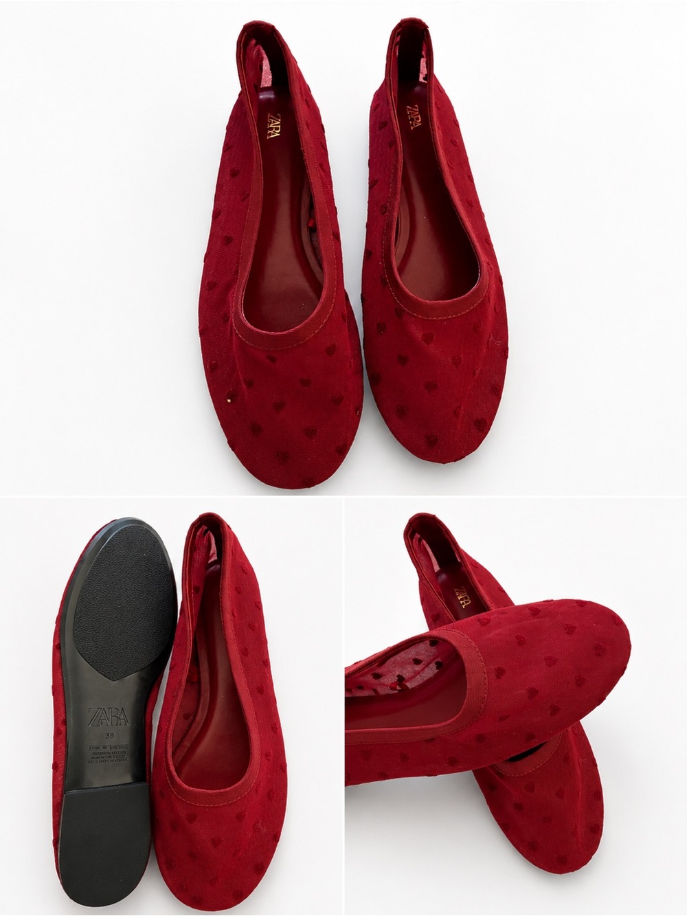 Zara Red Heart-Detail Ballet Flats